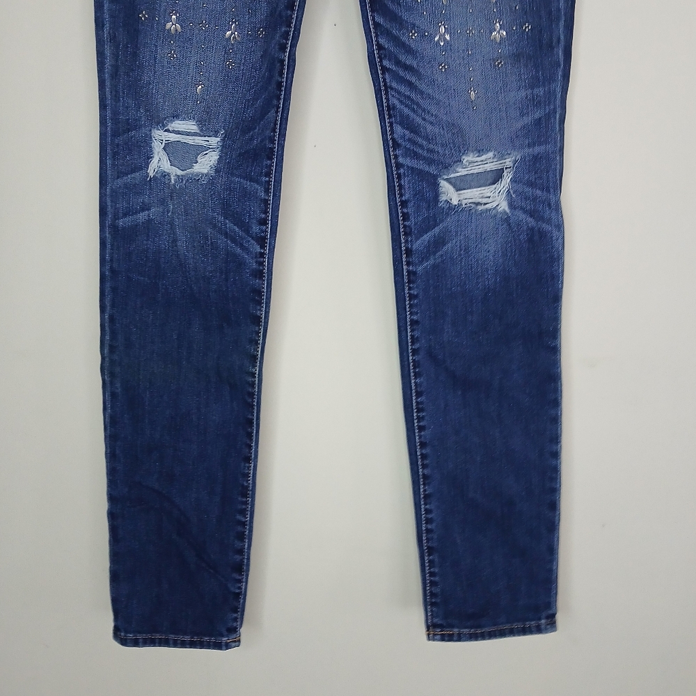 Abercrombie & Fitch Super Skinny High Rise Embellished Distressed Jeans - Picture 3 of 6